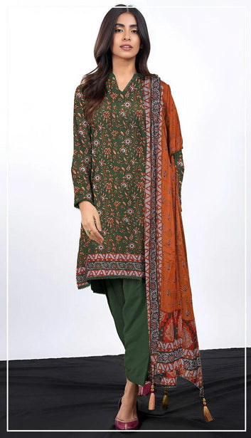 Women Printed Lawn 3 Pcs Suit Green